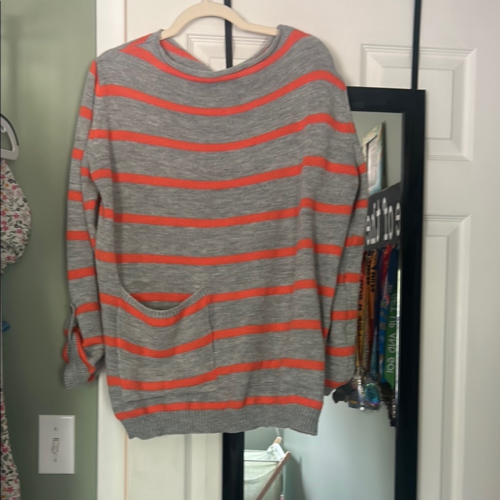 Gray and Orange Striped Sweater